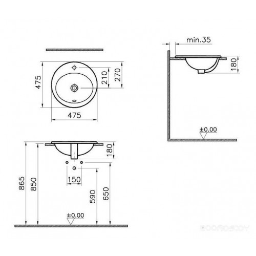 Умывальник Vitra S20 47.5x47.5