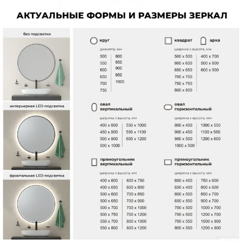 Зеркало Wellsee Зеркало с фронтальной LED-подсветкой 7 Rays' Spectrum 172201990, 50 x 100 см (с сенсором и регулировкой яркости освещения)