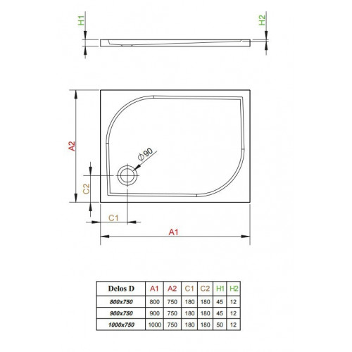 Прямоугольный поддон Radaway Delos D 100x75