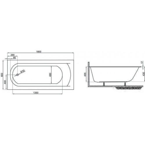 Ванна Polimat Classic Slim 180x80 (c ножками)