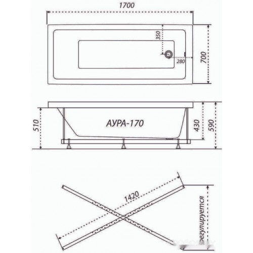 Ванна Triton Аура 170х70 (с каркасом, сифоном, экраном)