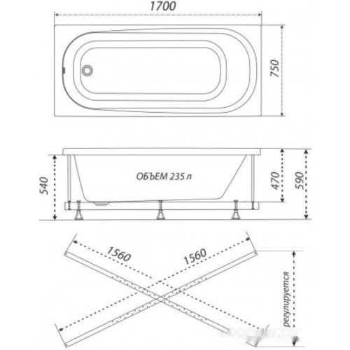 Ванна Triton Дина гидромассажная 170x75 Релакс