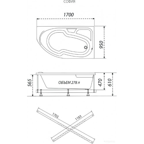 Ванна Triton София 170х95 правая (с каркасом)