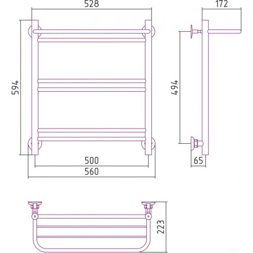 Полотенцесушитель Стилье Версия-Н1 600х500 (Полка+1+2+2) П 16 12621-6050