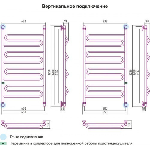 Полотенцесушитель Сунержа Элегия 1200x600