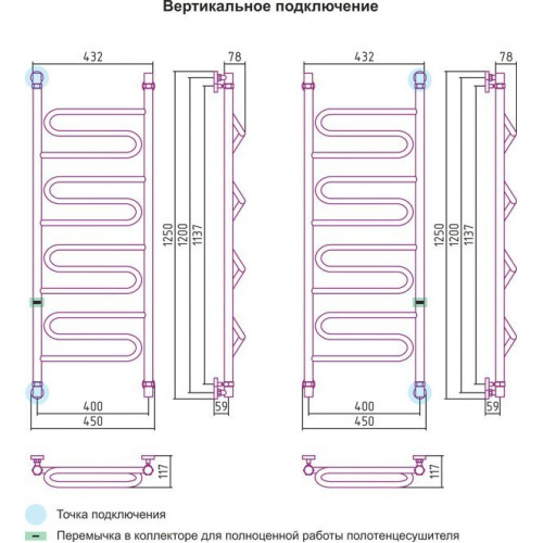 Полотенцесушитель Сунержа Элегия 1200x400