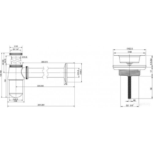 Сифон Wellsee Drainage System 182103005 (сифон, выпуск, хром)