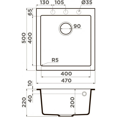 Кухонная мойка Omoikiri Bosen 47-BL 47x50 черный