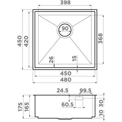 Кухонная мойка Omoikiri Kasen 48-26-INT-GM 4997058 48x45 вороненая сталь