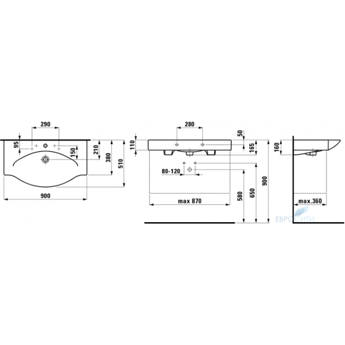 Умывальник Laufen Palace 90x51 811702 (Швейцария)