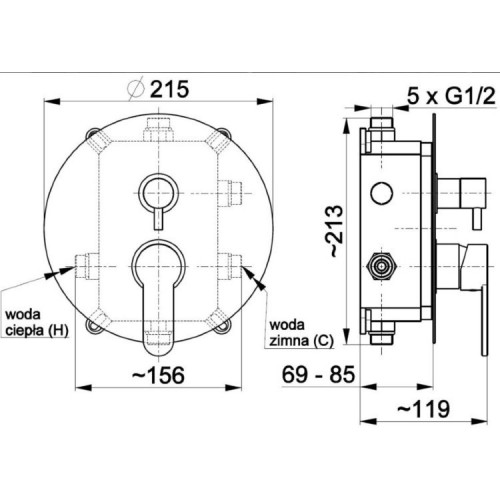 Смеситель для ванны Armatura Hexa Ring 3529-410-00 на 3 источника (с механизмом), встраиваемый