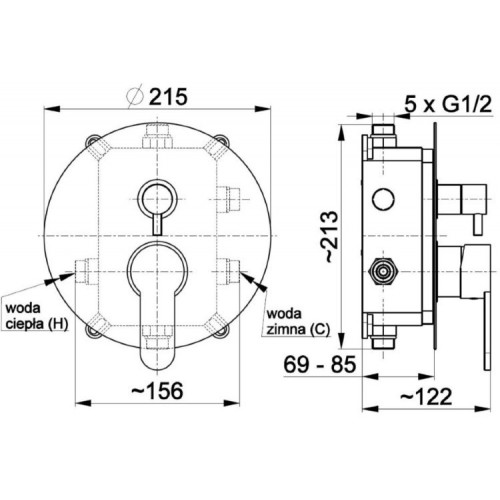 Смеситель для ванны Armatura Hexa Ring 40 4029-410-00 на 3 источника (с механизмом), встраиваемый