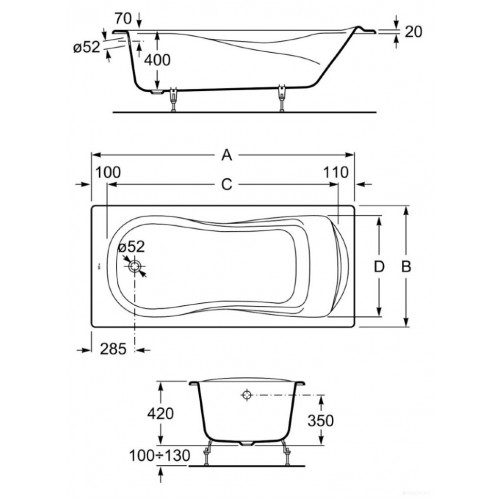 Ванна BLB America 170x80 (с отверстиями для ручек)