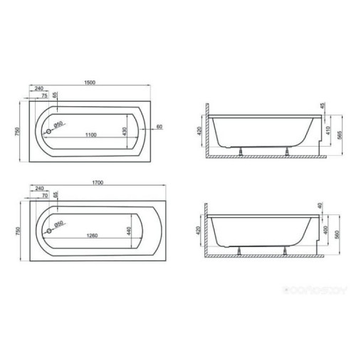 Ванна Polimat CLASSIC 170x75 с ножками