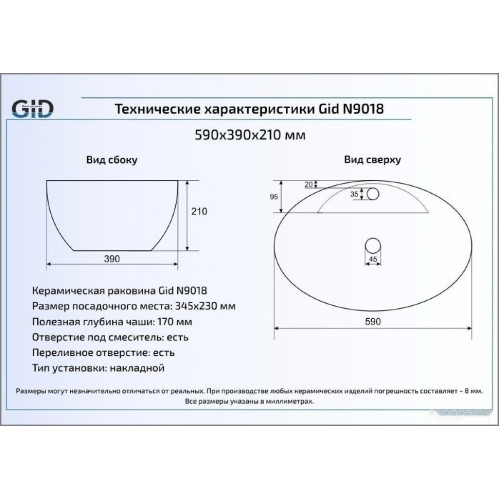 Умывальник Gid N9018 (белый)