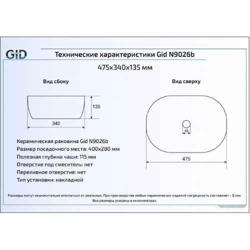 Умывальник Gid N9026B (белый)