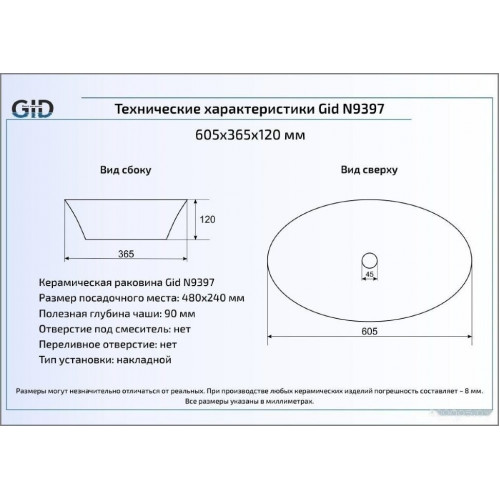 Умывальник Gid N9397 (белый)