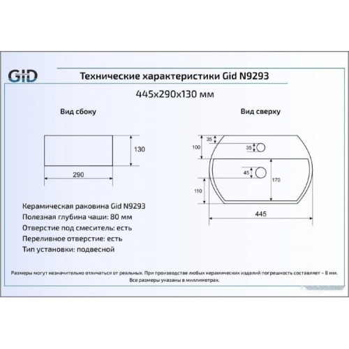 Умывальник Gid N9293 (белый)