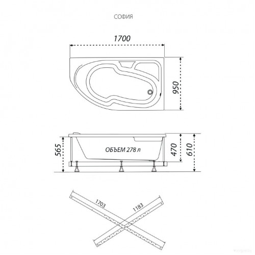 Ванна Triton София 170х95 левая (с каркасом)