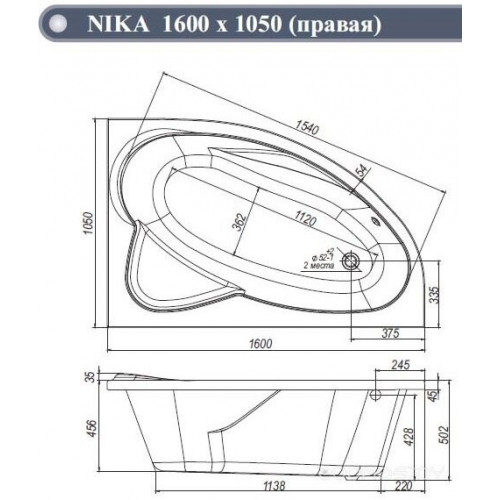 Ванна Vento Spa Nika 160х105 (правая)