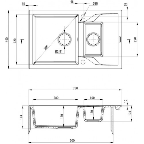 Кухонная мойка Deante Andante ZQN_N513 78x49 черная