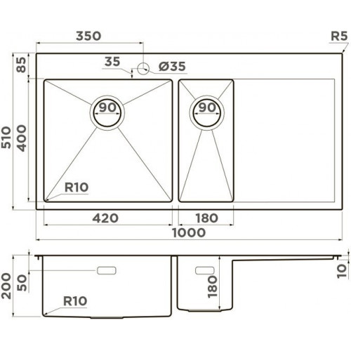 Кухонная мойка Omoikiri Akisame 100-2-IN-L 4973544 100x51 нержавеющая сталь