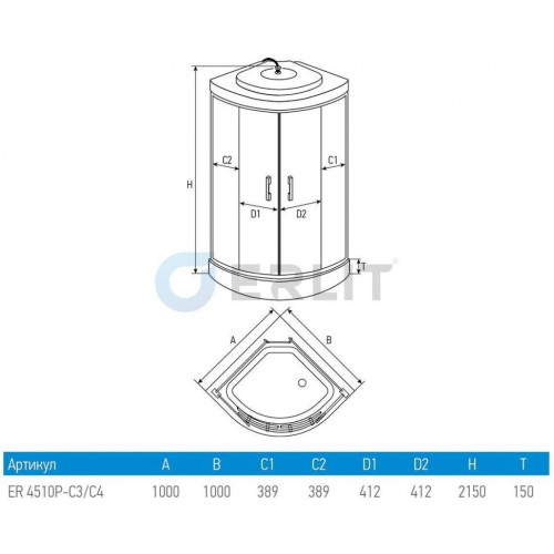 Гидромассажная душевая кабина Erlit ER4510P-C3 100x100