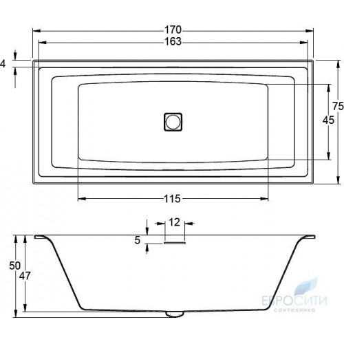 Ванна акриловая Riho Still Square 170x75 (ножки отдельно)