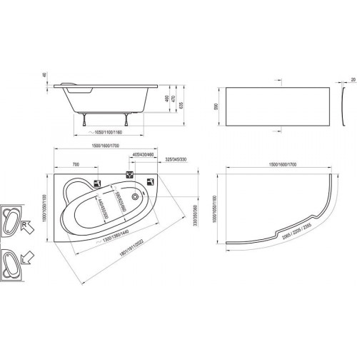 Ванна акриловая Ravak Asymmetric 160х105 (правая)