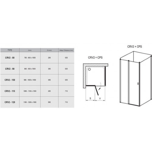 Душевой уголок Ravak Chrome CRV2+CPS 100x80 стекла прозрачные, профиль серебристый