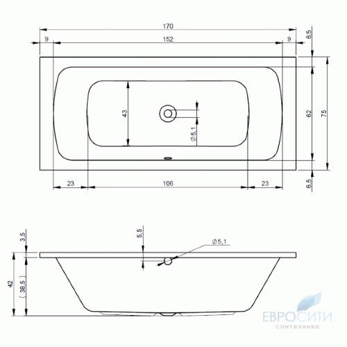 Ванна акриловая Riho Dola S (Dona S) 170x75