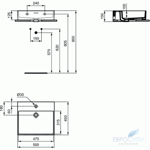 Умывальник Ideal Standard Extra 50x45, накладной