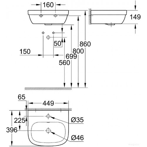 Умывальник Grohe 3932400H с гигиеническим покрытием 44.9x39.6