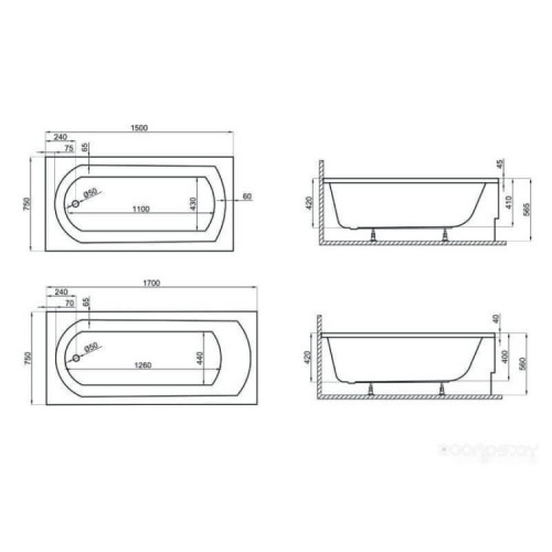 Ванна Polimat CLASSIC 150x70 с ножками