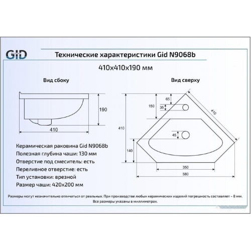 Умывальник Gid N9068B (белый)