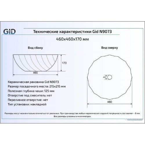 Умывальник Gid N9073 (белый)