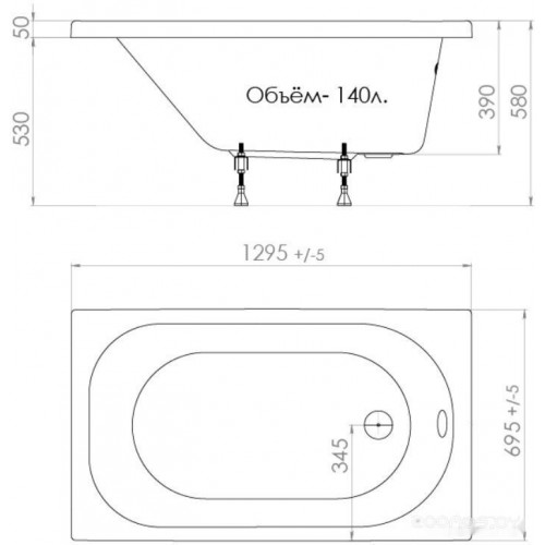 Ванна Triton Стандарт 130x70 (с ножками, экраном и сифоном)