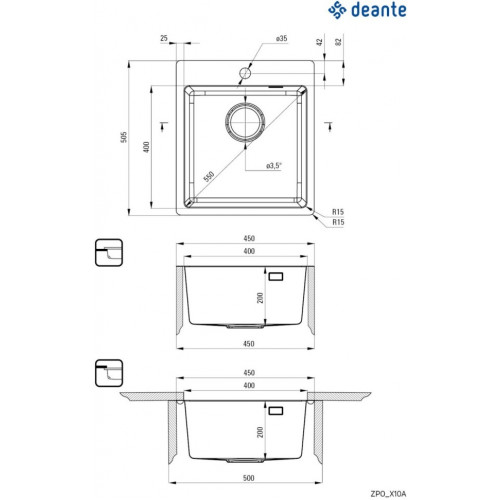 Кухонная мойка Deante Olfato ZPO_010A 50x45 сатин