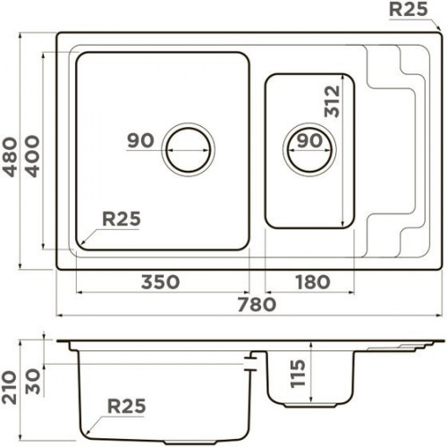 Кухонная мойка Omoikiri Mizu 78-2-IN 4973731 78x48 нержавеющая сталь