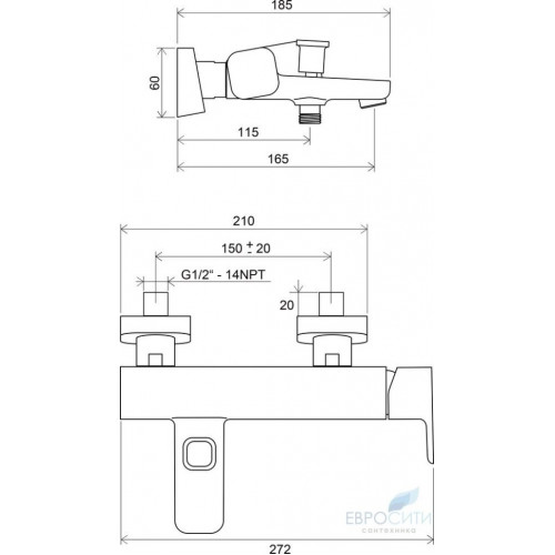 Смеситель для ванны RAVAK 10° TD 022.00/150