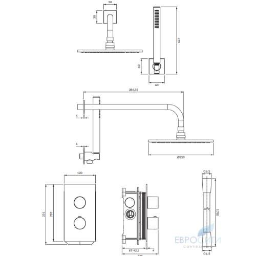 Набор для комплектации душа Omnires Contour Gold SYS CT11 GLB