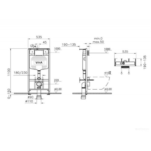 Унитаз Vitra Normus L-box: унитаз + инсталляция + кнопка + сиденье микролифт (9773B003-7206)