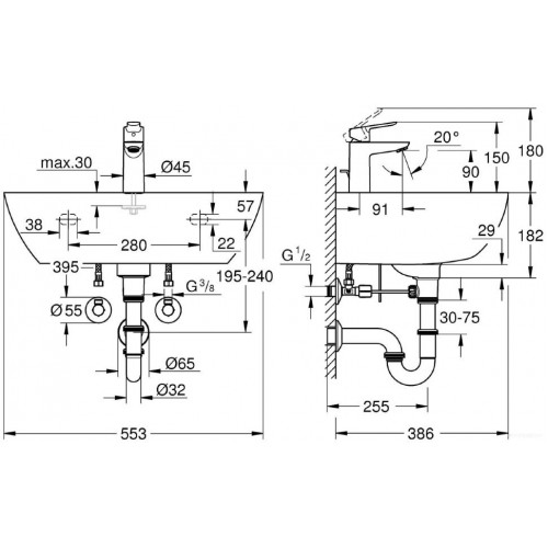 Умывальник Grohe Bau 39471000 (со смесителем)