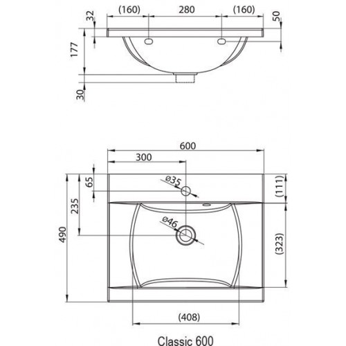 Умывальник мебельный Ravak Classic N 60x49