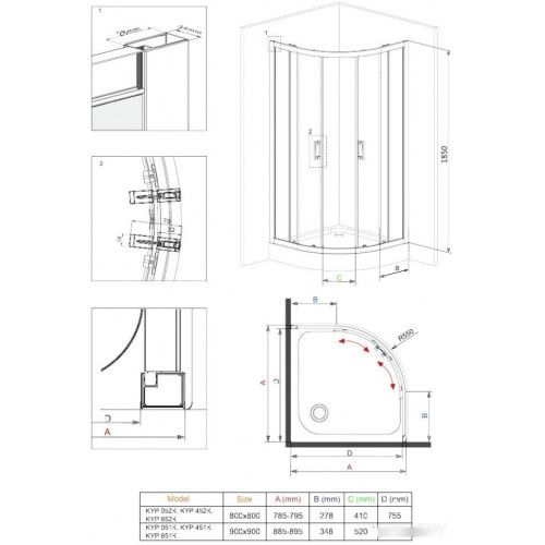 Душевой уголок Deante Funkia KYP 051K 90x90 прозрачное стекло