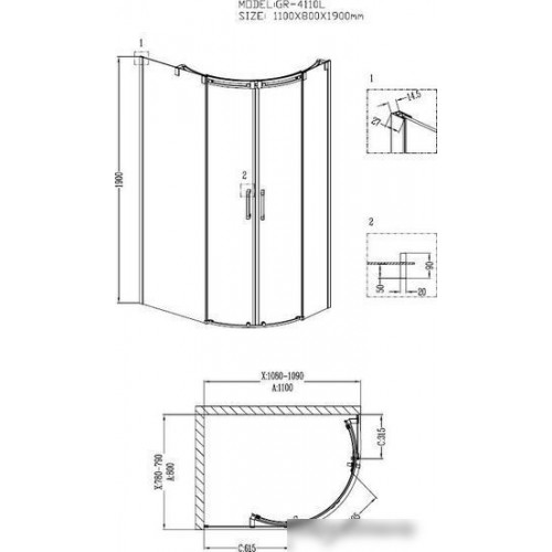 Душевой уголок Grossman Galaxy GR-4110L 110x80