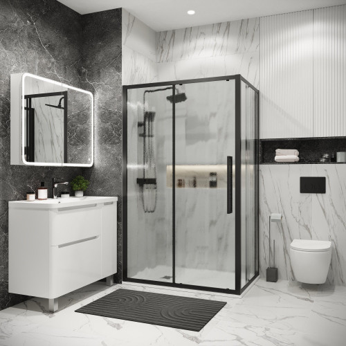 Душевой уголок Grossman Cosmo 130x80x195 120.K33.02.1380.21.02 (черный матовый/стекло шиншилла)