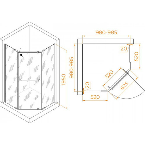 Душевой уголок RGW PA-081B 35088100-14 100x100 (черный/прозрачное стекло)