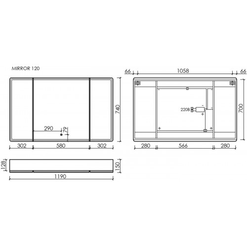 Sancos Шкаф с зеркалом Mirror MI120ECH (с LED подсветкой, дуб чарльстон)