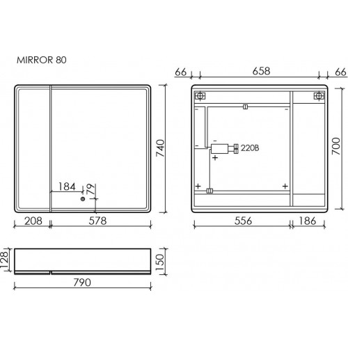 Sancos Шкаф с зеркалом Mirror MI80EG (с LED подсветкой)